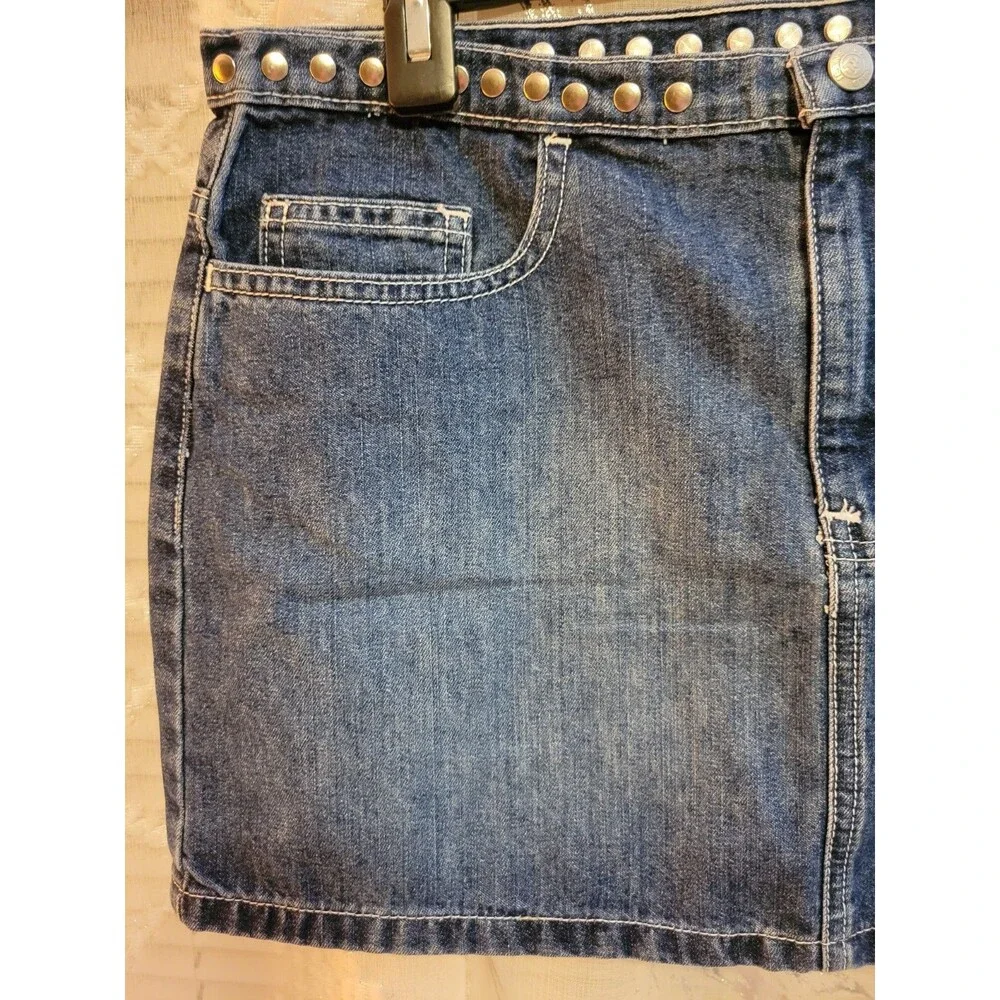 Studded Denim Jean Mini Skirt Women’s 9/10 Ralph Lauren Punk Metal Edgy Rock - Picture 7 of 12